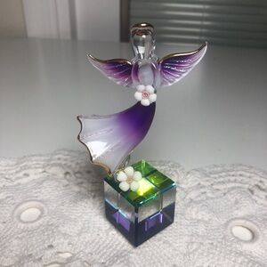 Demori Original Blown Glass Fairy Angel Purple Porcelain Flower Handcrafted